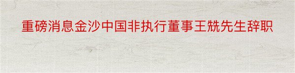 重磅消息金沙中国非执行董事王兟先生辞职